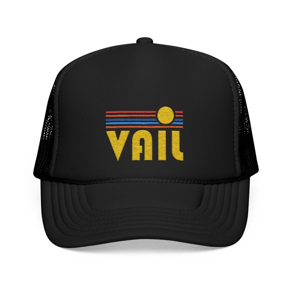 Vail, Colorado Embroidered Foam Trucker Hat - Retro Sunset