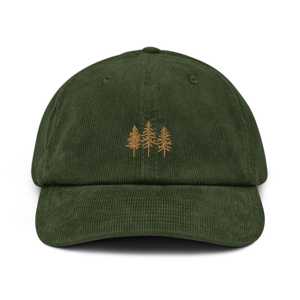 Pine Trees Embroidered Corduroy Hat in Multiple Colors