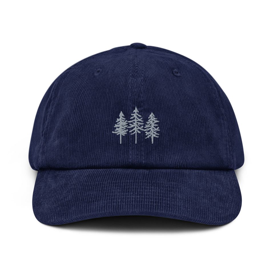 Pine Trees Embroidered Corduroy Hat in Multiple Colors