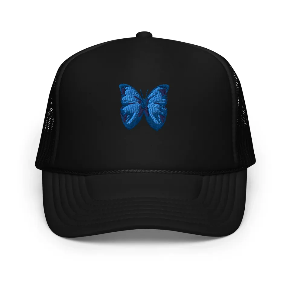 Blue Butterfly Embroidered Foam trucker hat