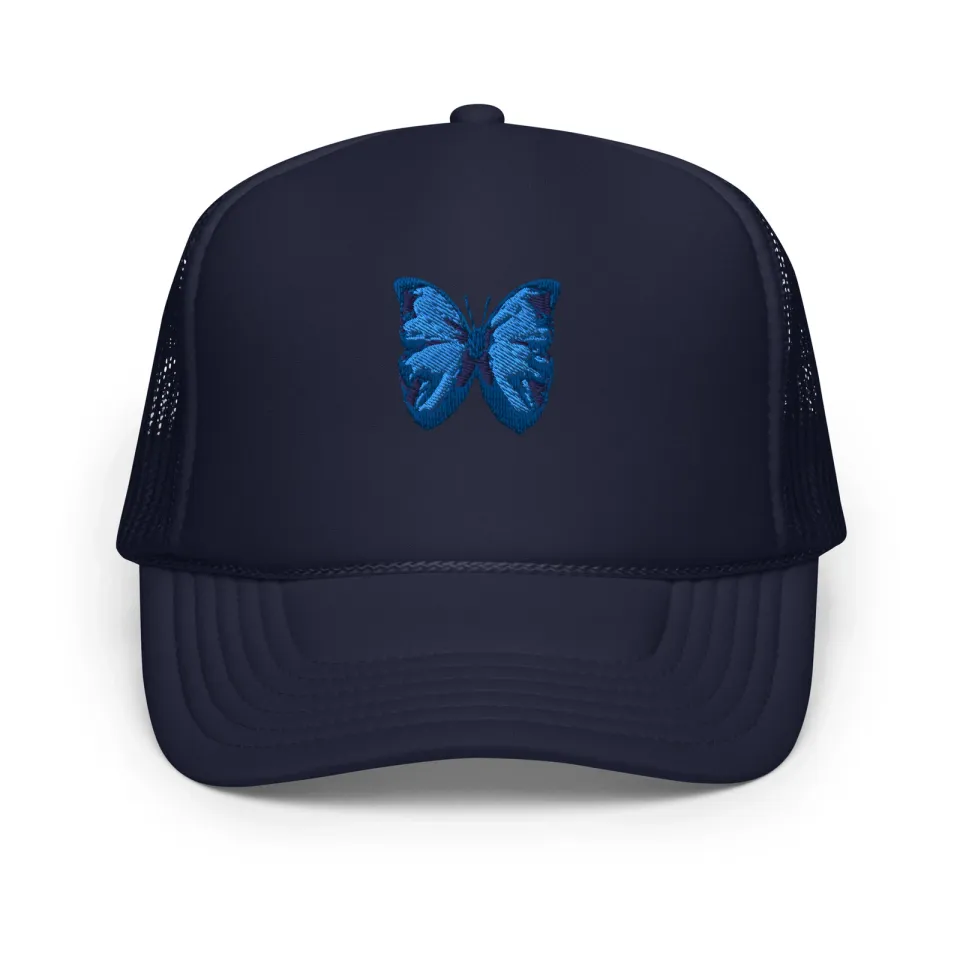 Blue Butterfly Embroidered Foam trucker hat