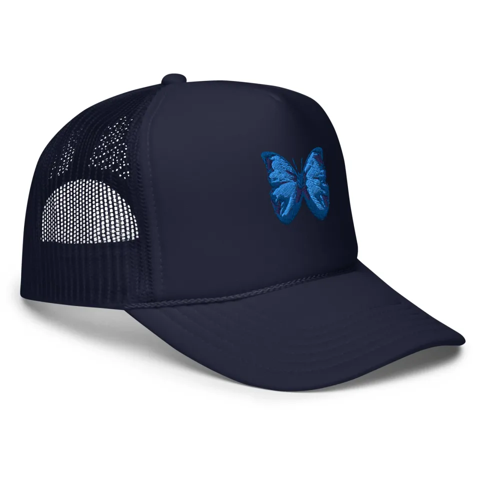 Blue Butterfly Embroidered Foam trucker hat