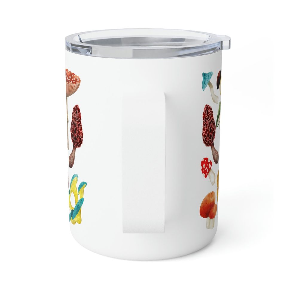 Painted Mushrooms 10oz Insulated Coffee Mug with Lid