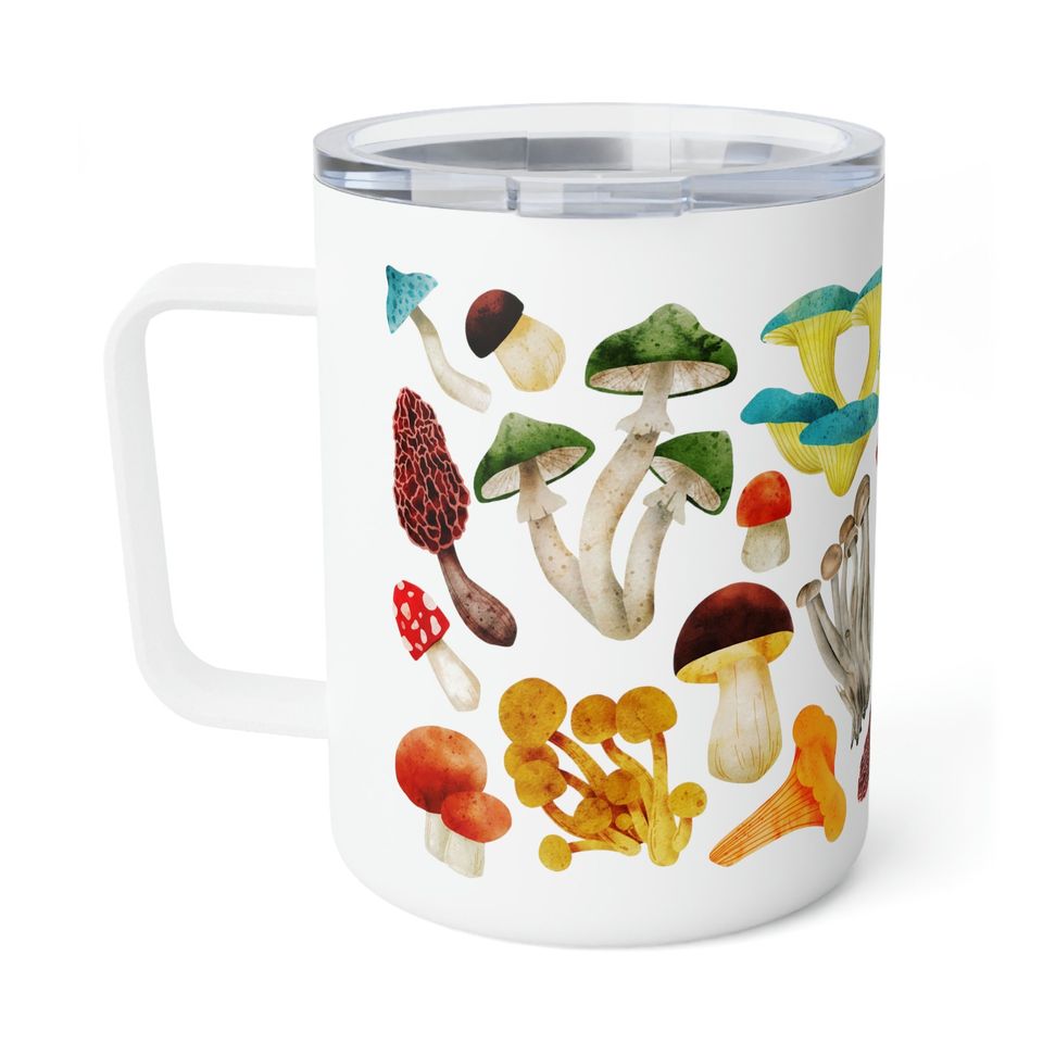 Painted Mushrooms 10oz Insulated Coffee Mug with Lid