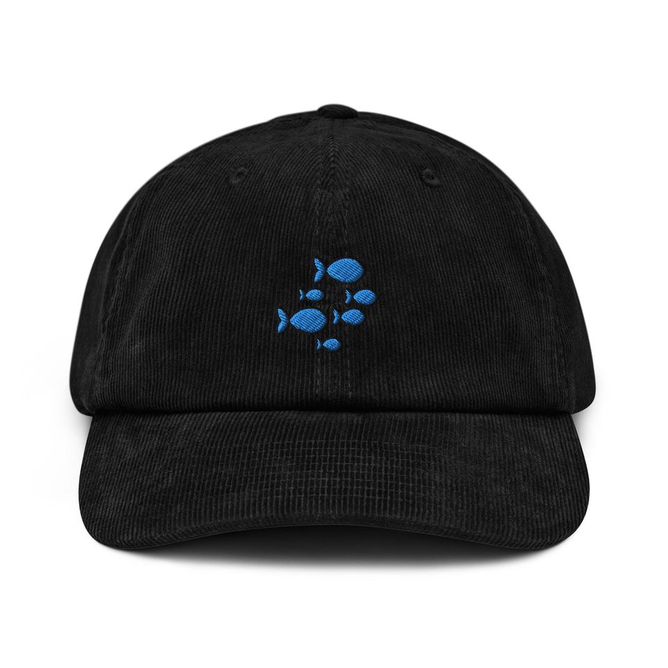 School of Fish Corduroy Hat, Embroidered Corduroy Dad Cap - Multiple Colors