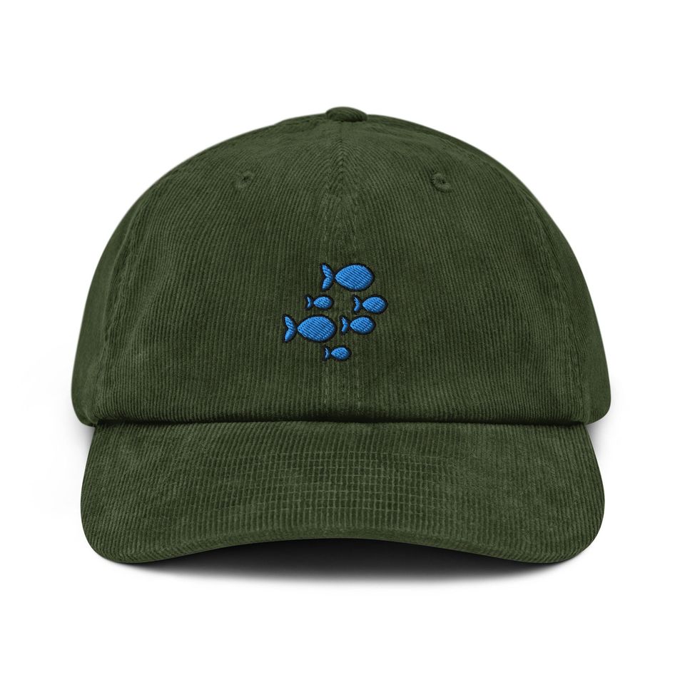 School of Fish Corduroy Hat, Embroidered Corduroy Dad Cap - Multiple Colors