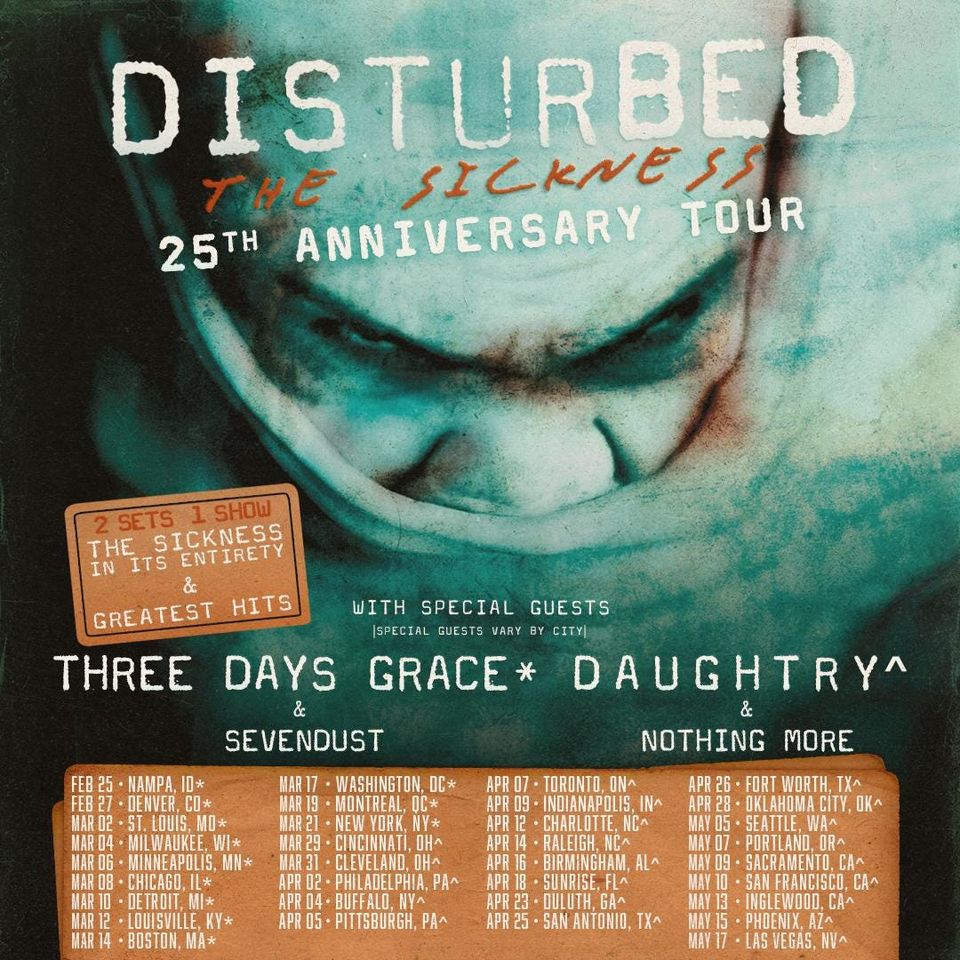Unisex Tshirt Disturbed, the sickness 25TH Anniversary Tour 2025