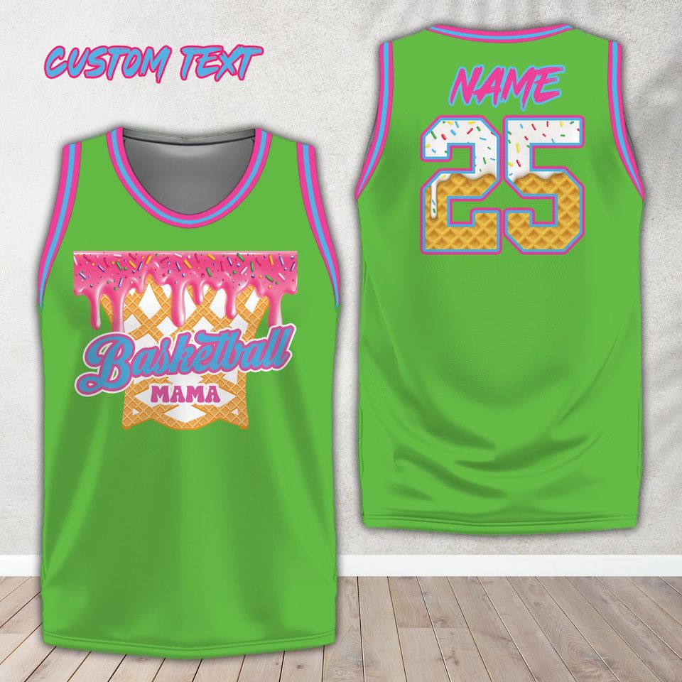 Personalized Name Number Basketball Mama Dripping Jersey, Custom Color Ice Cream Drip Mom Basketball Shirt, Game Day Outfit For Mom Team Mom