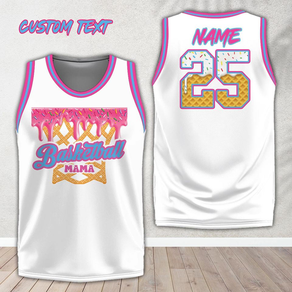 Personalized Name Number Basketball Mama Dripping Jersey, Custom Color Ice Cream Drip Mom Basketball Shirt, Game Day Outfit For Mom Team Mom