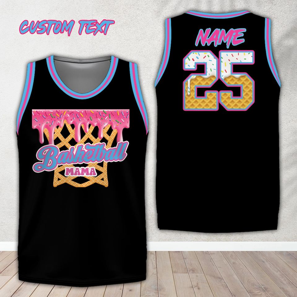 Personalized Name Number Basketball Mama Dripping Jersey, Custom Color Ice Cream Drip Mom Basketball Shirt, Game Day Outfit For Mom Team Mom