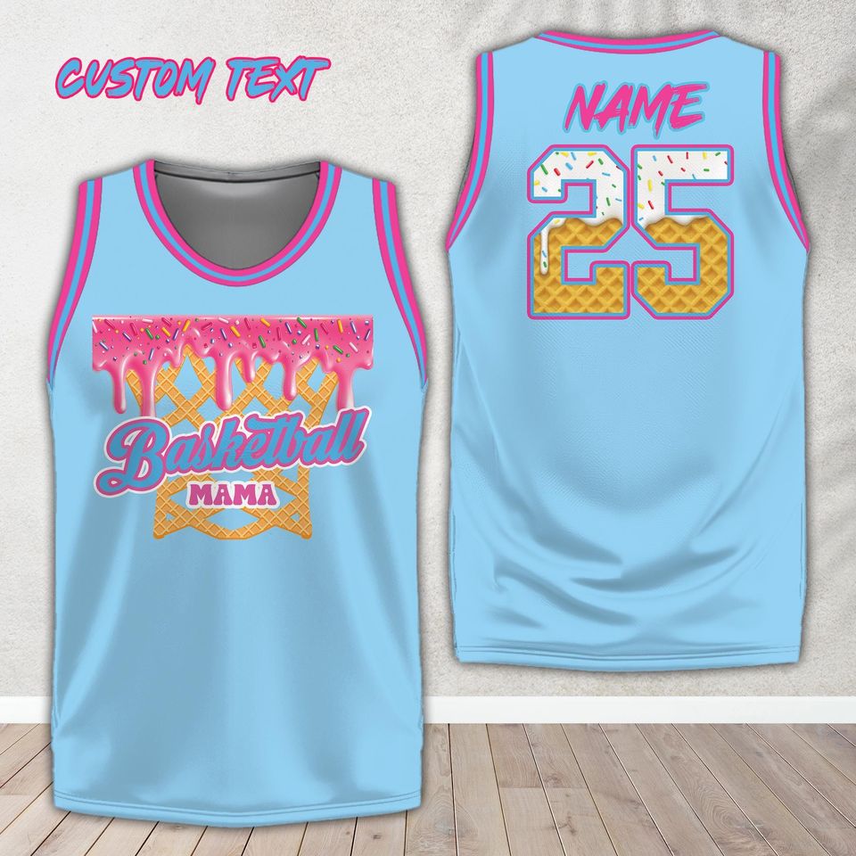 Personalized Name Number Basketball Mama Dripping Jersey, Custom Color Ice Cream Drip Mom Basketball Shirt, Game Day Outfit For Mom Team Mom