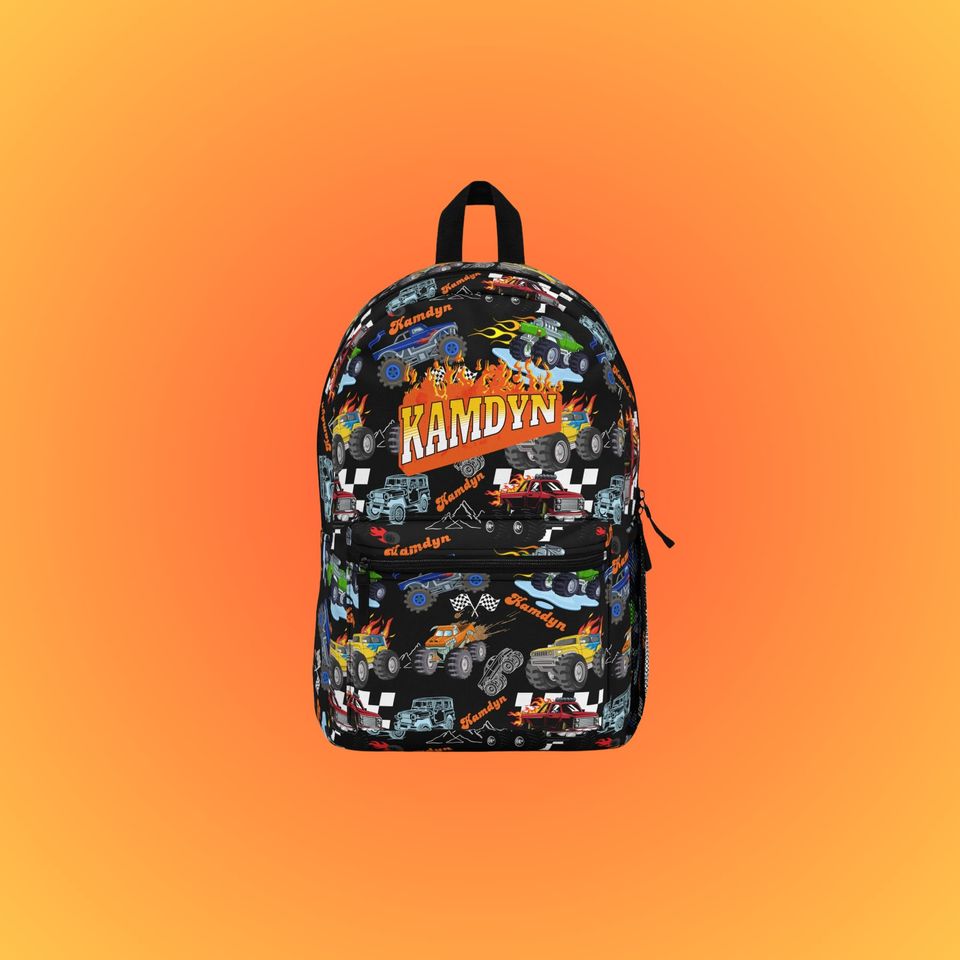 Personalized Monster Truck Backpack for Boys | Custom Truck Backpack | School Backpack | Customized Name Backpack for Kids | Boys Backpack