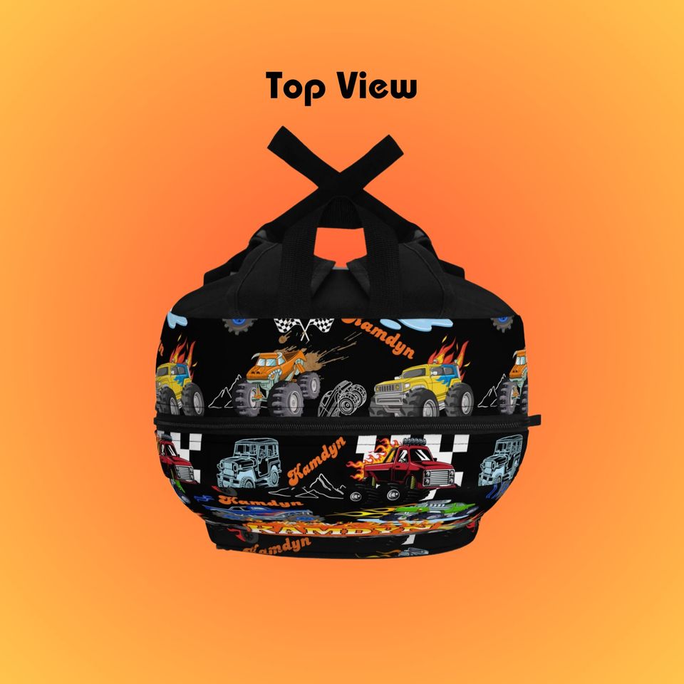 Personalized Monster Truck Backpack for Boys | Custom Truck Backpack | School Backpack | Customized Name Backpack for Kids | Boys Backpack