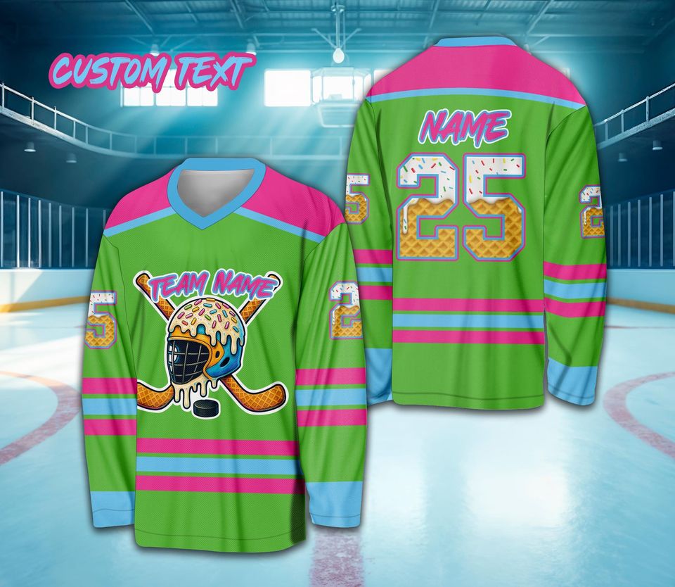 Personalized Name Ice Cream Drip Ice Hockey Jersey, Custom Color Sprinkles Ice Cream Hockey Shirt, Sports Game Day Outfit For Hockey Lovers