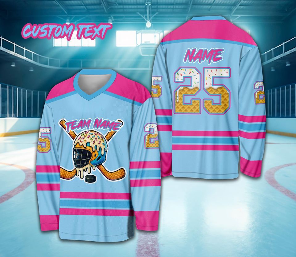 Personalized Name Ice Cream Drip Ice Hockey Jersey, Custom Color Sprinkles Ice Cream Hockey Shirt, Sports Game Day Outfit For Hockey Lovers