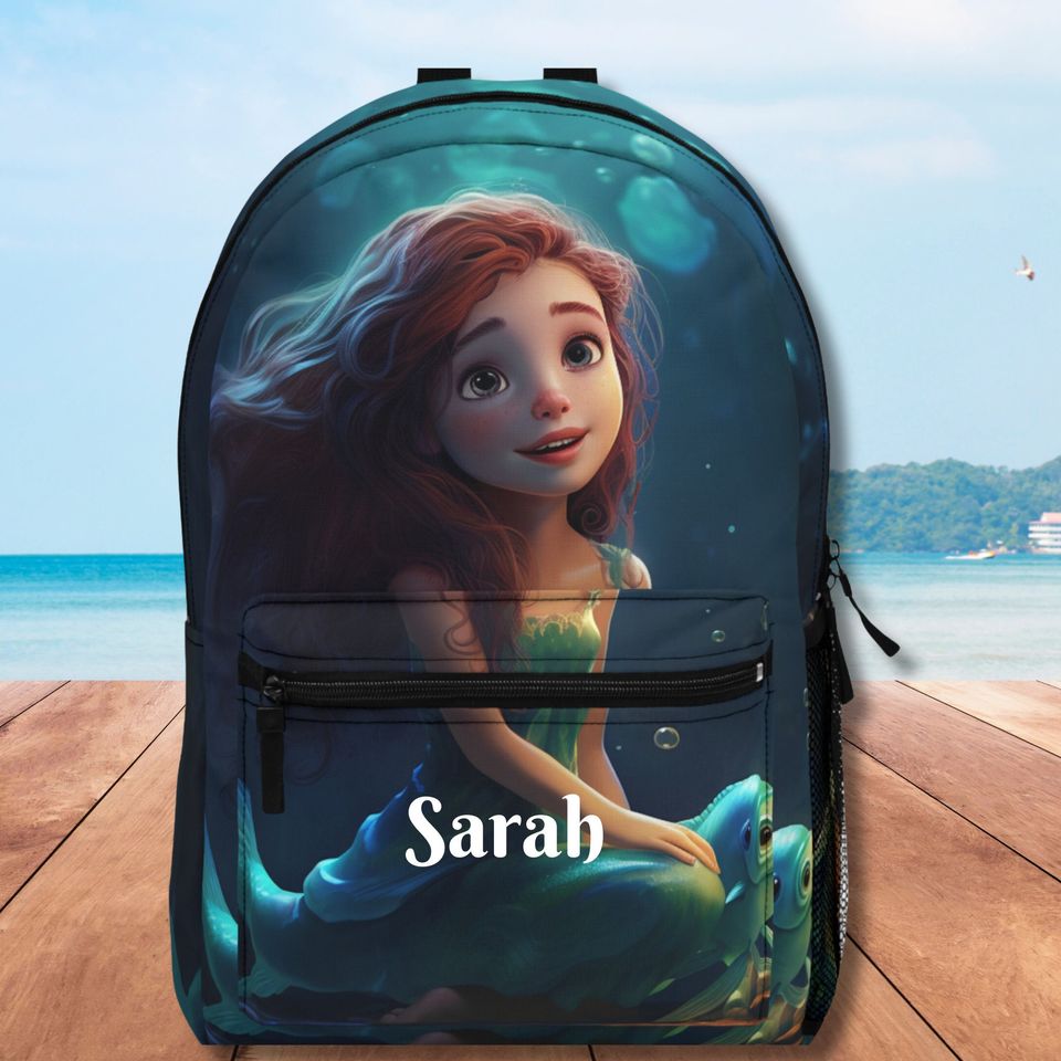 Personalized Mermaid Under the Sea Backpack, Custom Name Backpack for Kids, School Bookbag for Girls, Mermaid Backpack
