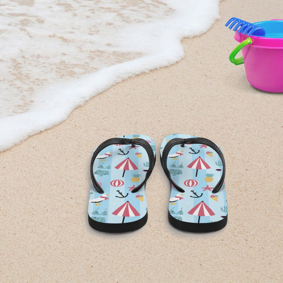 Beach Pattern Flip-Flops | Blue Stripe | Summer Sandals | Thong Sandals | Travel