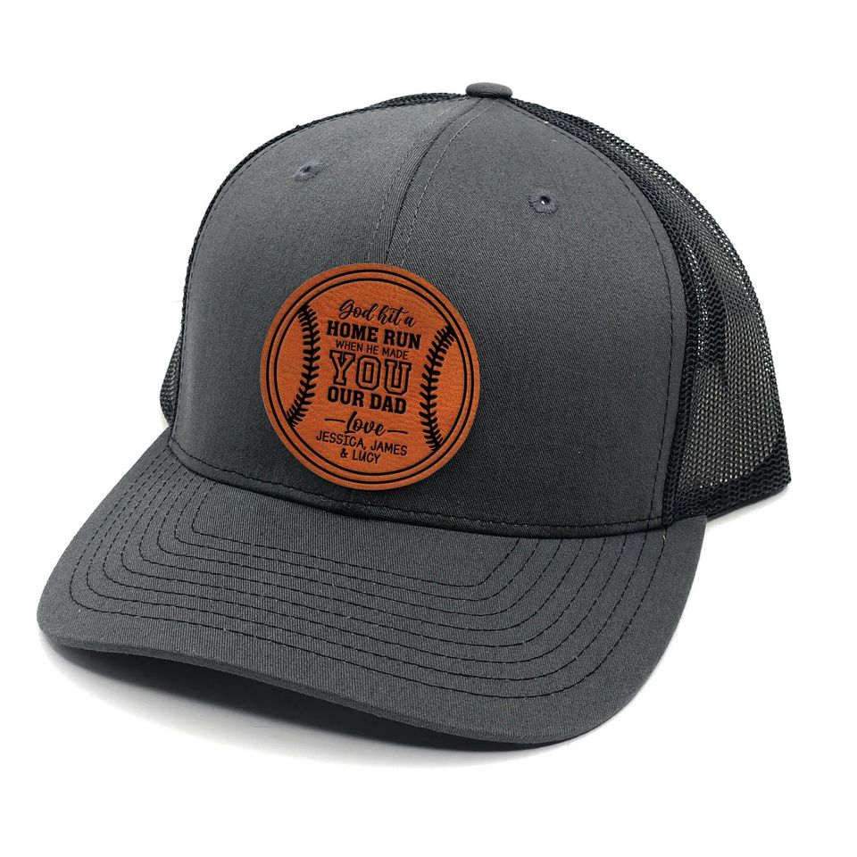 Custom Baseball Dad Trucker Hat Leather Patch - Personalized Father's Day Gift for Baseball Lover Leather Patch Cap