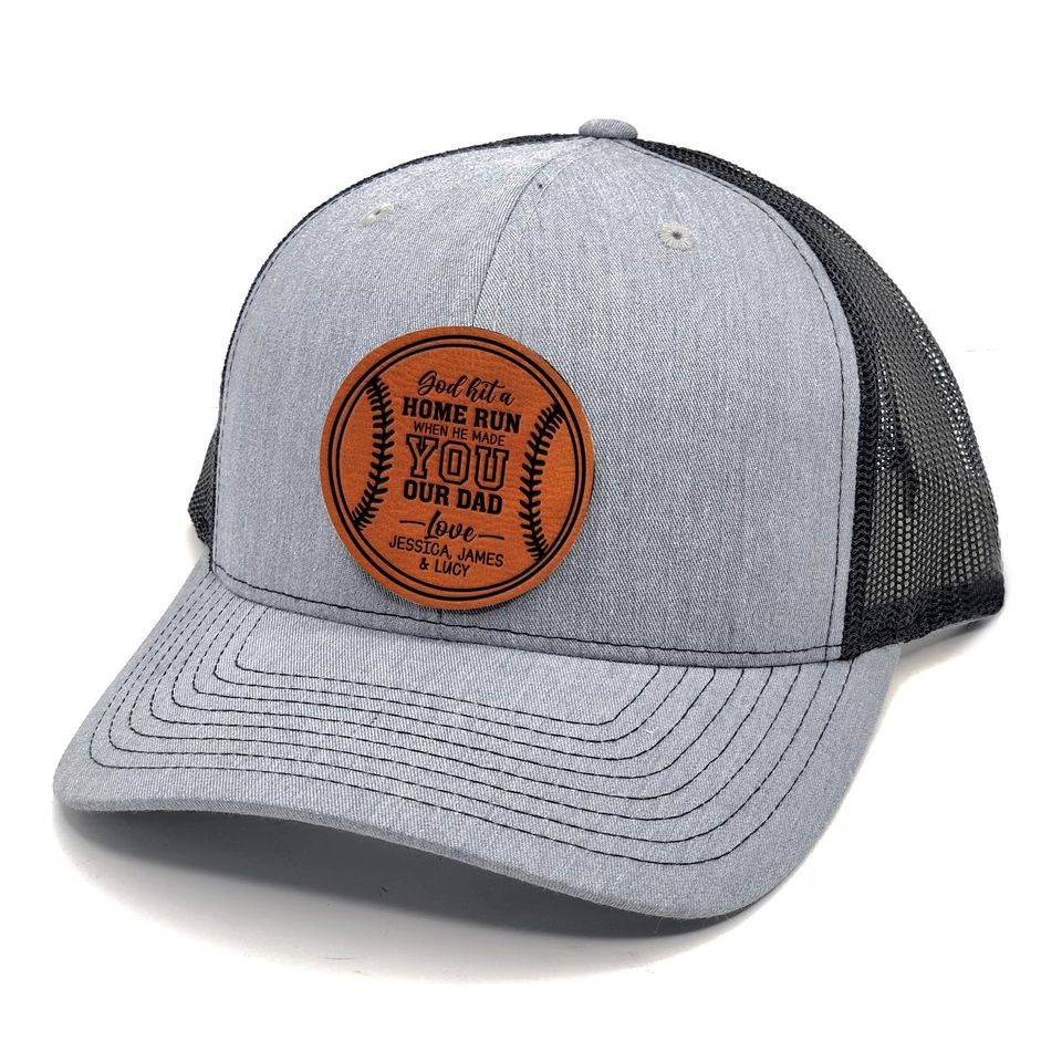 Custom Baseball Dad Trucker Hat Leather Patch - Personalized Father's Day Gift for Baseball Lover Leather Patch Cap
