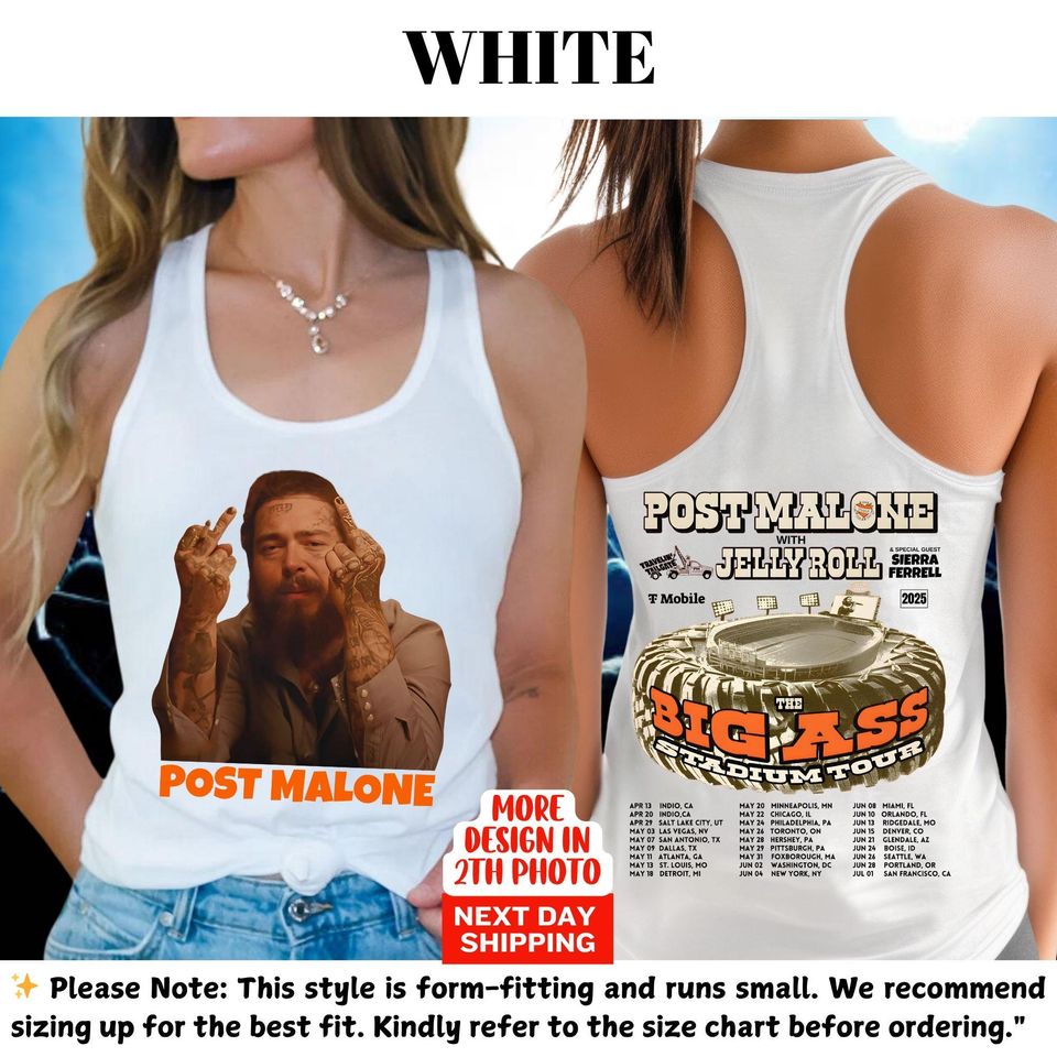 Vintage Post Malone Double Sided Tank Top - Kids & Tour Merch 2025