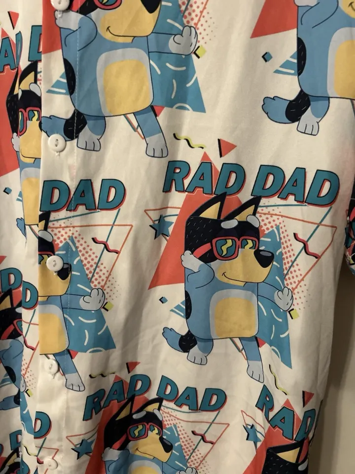 USA BlueyDad Hawaiian Button Down - Men’s Size Large Rad Dad Sheshow Summer Father