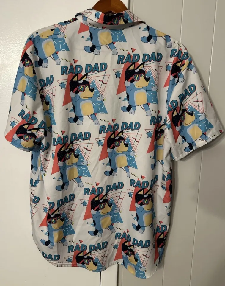 USA BlueyDad Hawaiian Button Down - Men’s Size Large Rad Dad Sheshow Summer Father