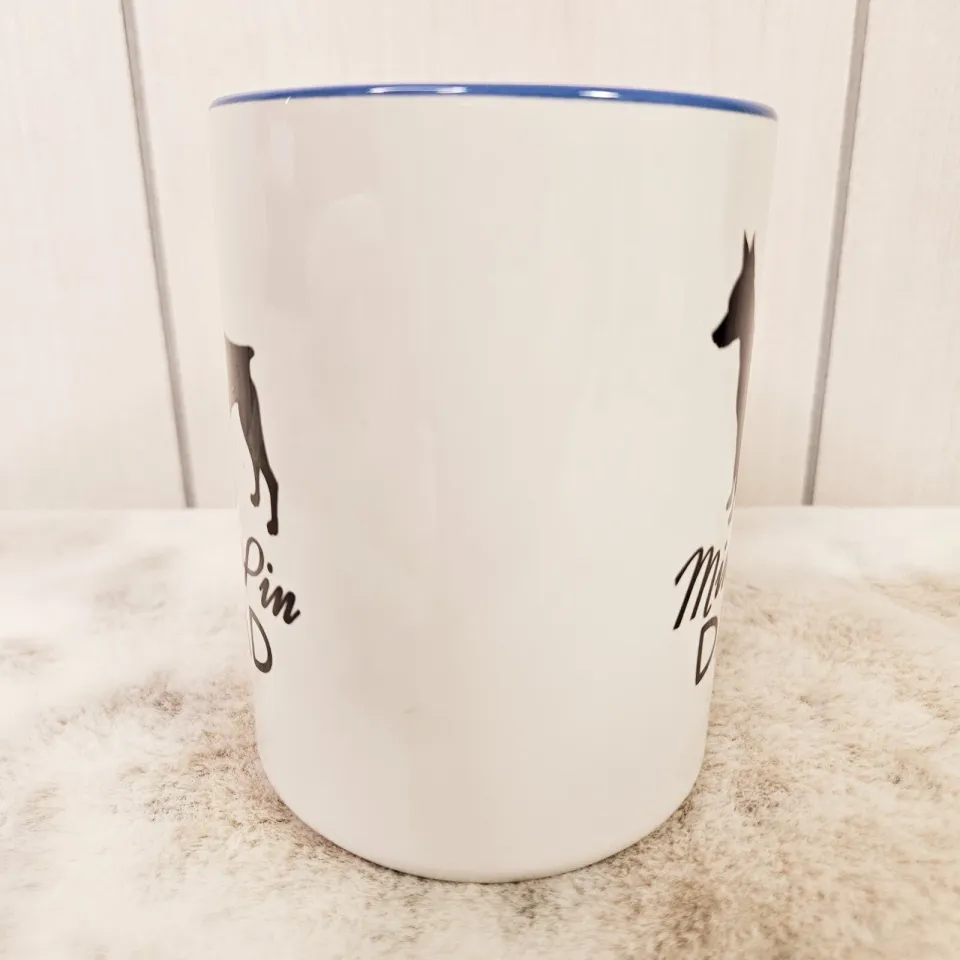 Miniature Pinscher Dog Min Pin Dad Coffee Mug Cup Two-Tone Blue White 4 5/8" Tal