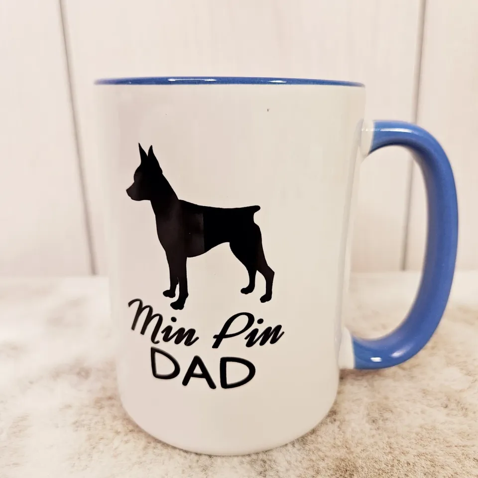 Miniature Pinscher Dog Min Pin Dad Coffee Mug Cup Two-Tone Blue White 4 5/8" Tal