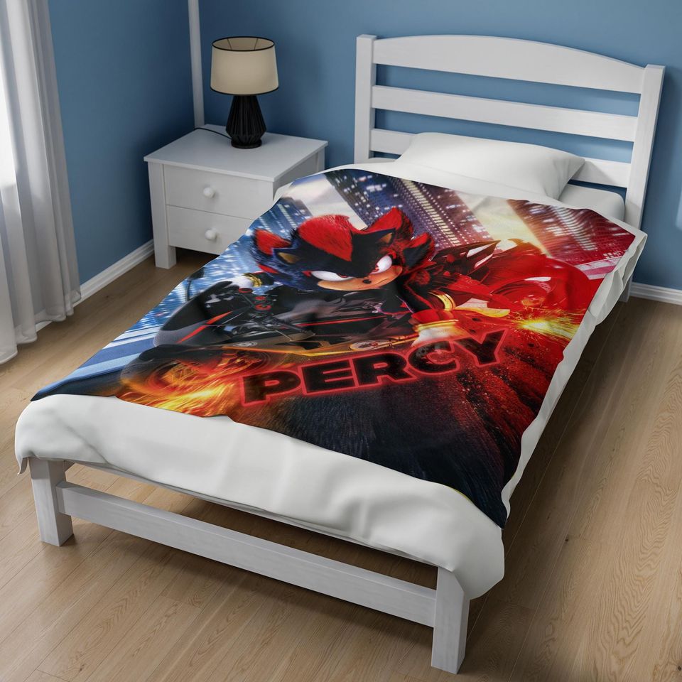 Custom Sonic Shadow Blanket/Personalized Cartoon Hedgehog Minky Sherpa Blanket/Custom Blanket/Sonic Blanket/Birthday Blanket