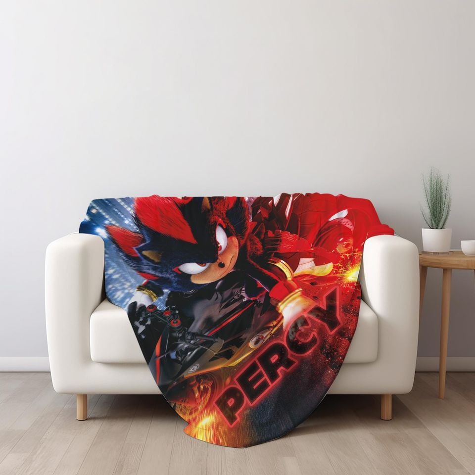 Custom Sonic Shadow Blanket/Personalized Cartoon Hedgehog Minky Sherpa Blanket/Custom Blanket/Sonic Blanket/Birthday Blanket