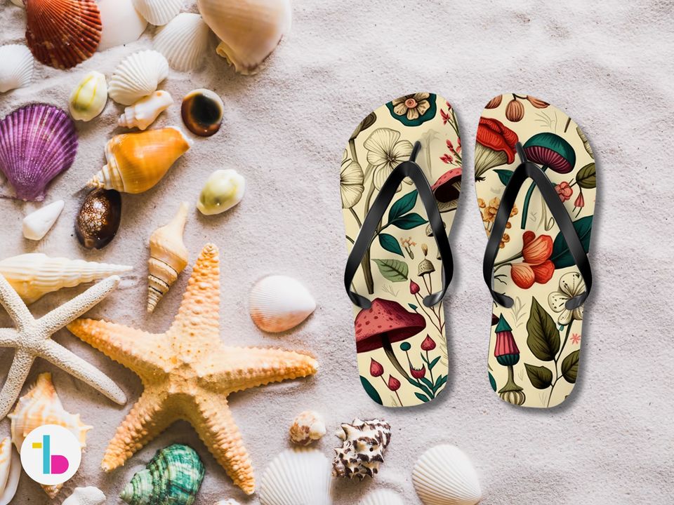 Mushroom flip flops, Vintage Cottagecore summer sandals, Mushroom beachwear,  Witch flip flops, Witchy shoes, Retro summer flip flops