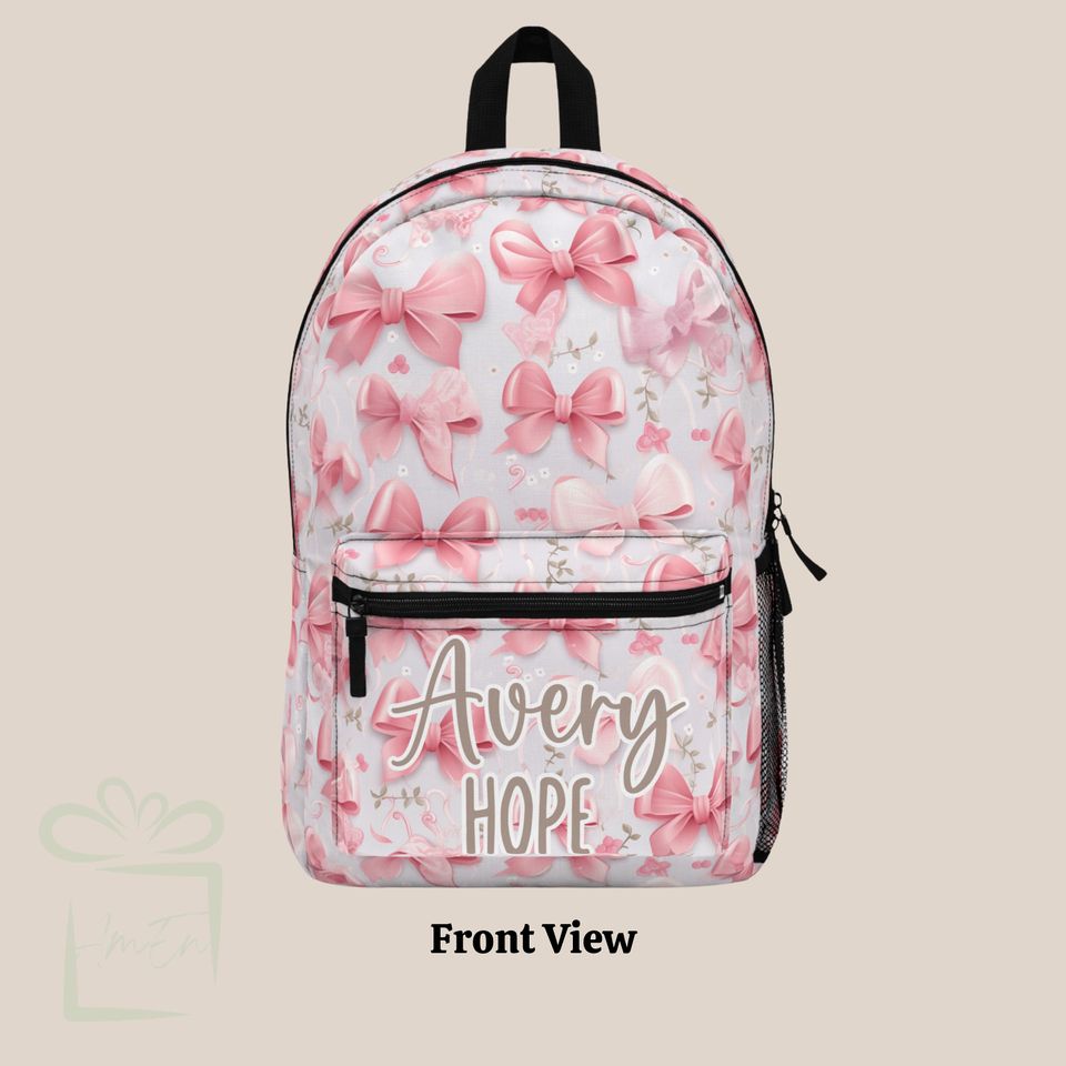 Personalized Coquette Pink Bow Backpack