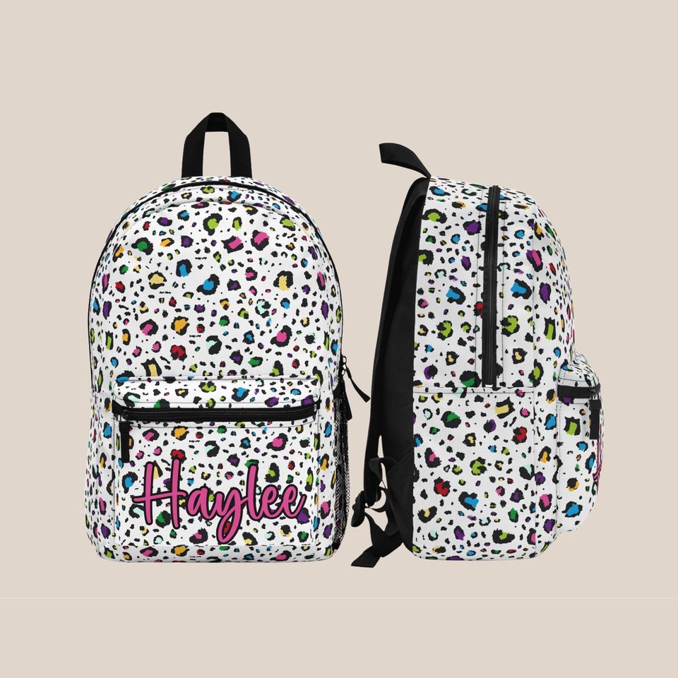 Leopard Print Backpack with Custom Name