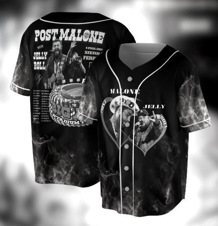 Post Malone Jelly Roll BAseball Jersey, Jelly Roll Concert Jersey, Post Merch