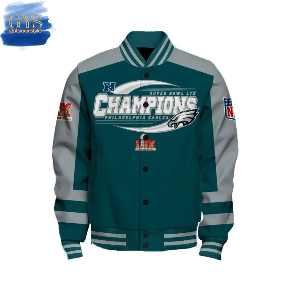 Philadelphia Eagles Super Bowl Lix Victory Baseball Jacket, Gift For Fan
