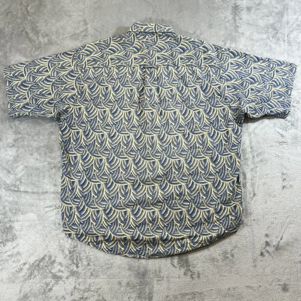 Pendleton Men’s Short Sleeve Button Shirt Hawaiian Bamboo Large Geometric Blue