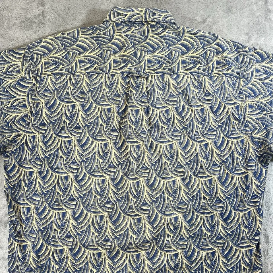 Pendleton Men’s Short Sleeve Button Shirt Hawaiian Bamboo Large Geometric Blue