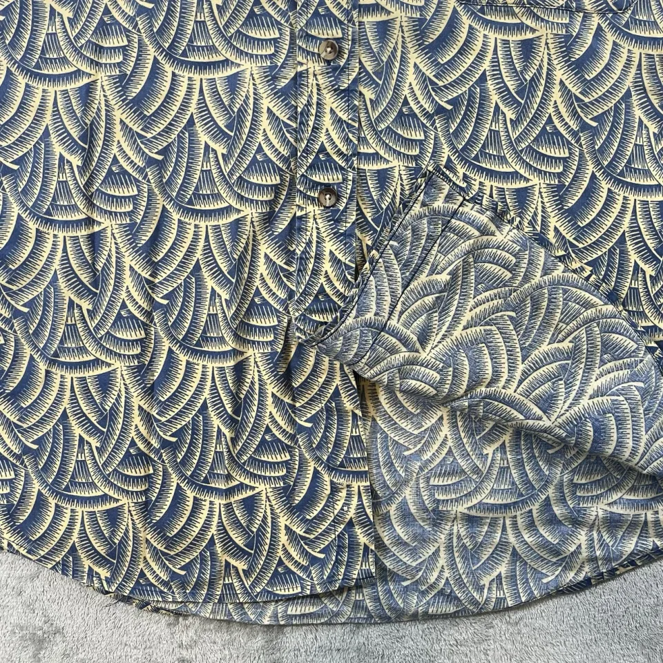 Pendleton Men’s Short Sleeve Button Shirt Hawaiian Bamboo Large Geometric Blue