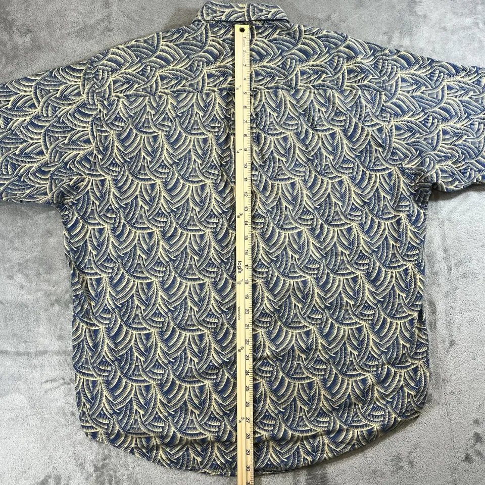 Pendleton Men’s Short Sleeve Button Shirt Hawaiian Bamboo Large Geometric Blue