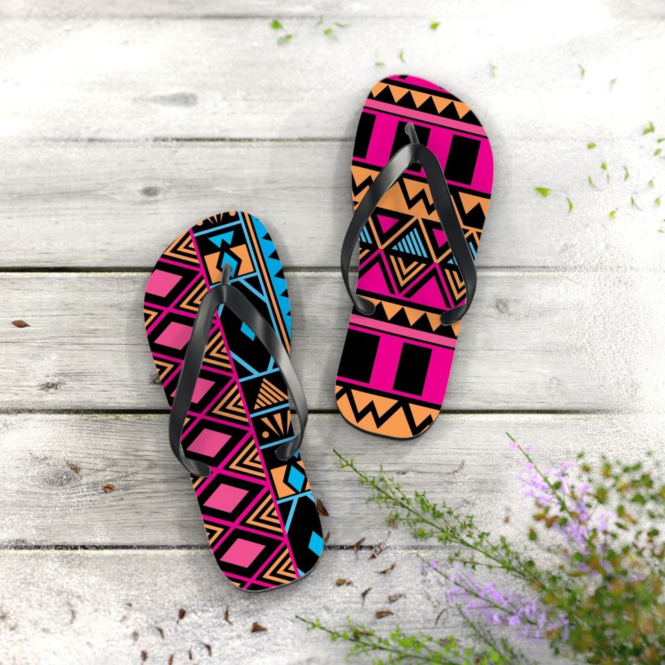 Pink Kwanzaa Pattern Flip Flops - All sizes