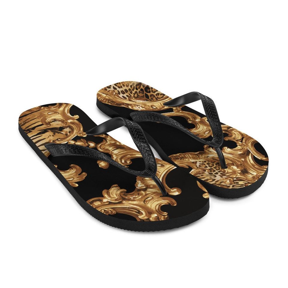 Flip Flops - Designer - Black - Gold