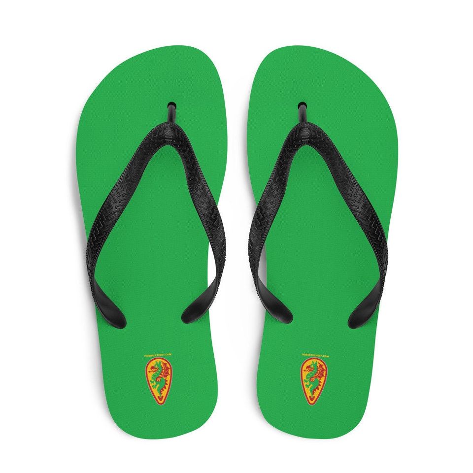 Vintage Castle Dragon 3 Shield Flip Flops