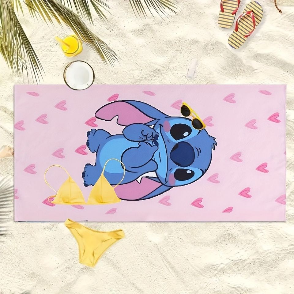 Stitch on Pink: Heart-Patterned Beach Towel for Fun in the Sun