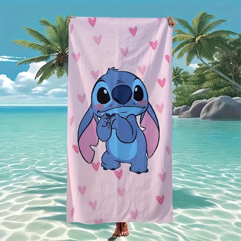 Stitch on Pink: Heart-Patterned Beach Towel for Fun in the Sun