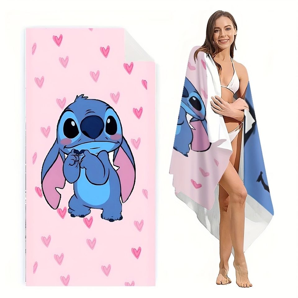 Stitch on Pink: Heart-Patterned Beach Towel for Fun in the Sun
