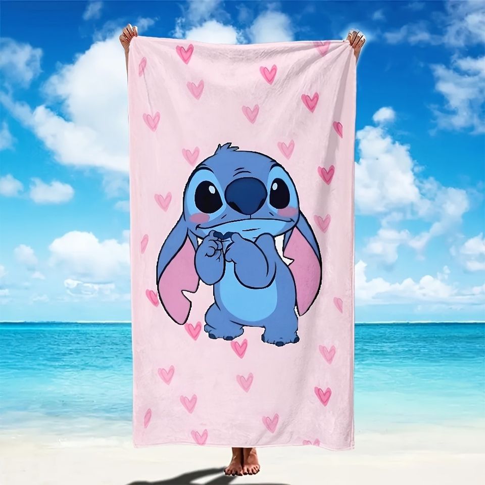 Stitch on Pink: Heart-Patterned Beach Towel for Fun in the Sun