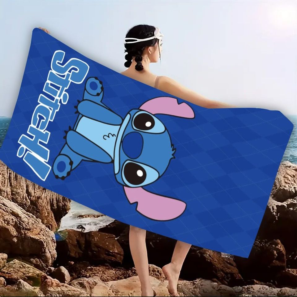 Stitch-Themed Blue Beach Towel for Fun Beach Days