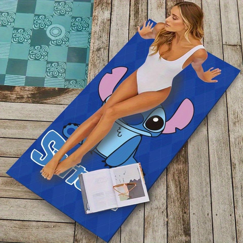 Stitch-Themed Blue Beach Towel for Fun Beach Days