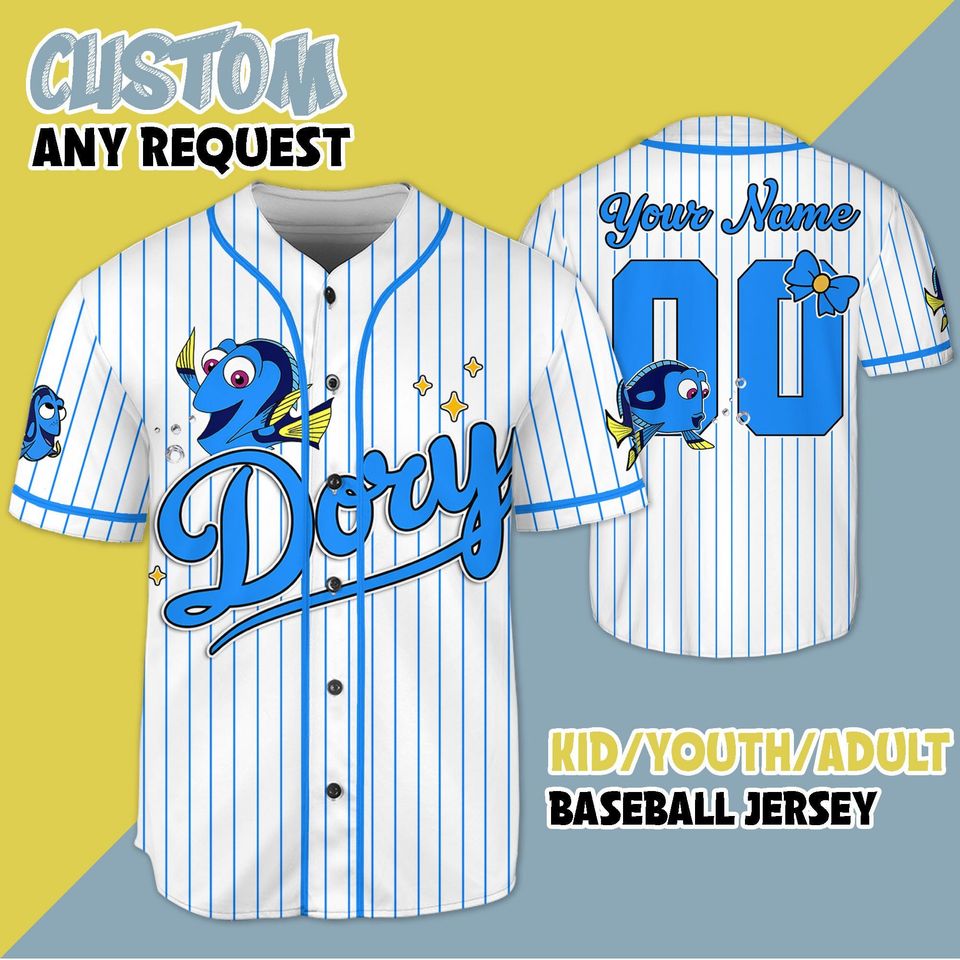 Personalized Dory Bow Baseball Jersey, Disney Finding Nemo Dory Jersey Shirt, Finding Nemo Birthday Gift, Finding Nemo Movie Jersey