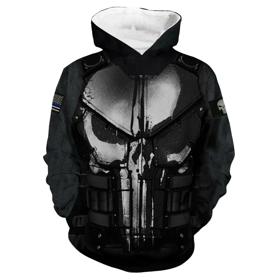 3D Skeleton Skull Hip Pop Punisher Hoodie Sweatshirt Sweater Pullover Jacket